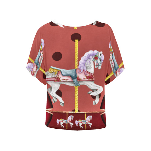 rockabilly carousel pony 4a Women's Batwing-Sleeved Blouse T shirt (Model T44)