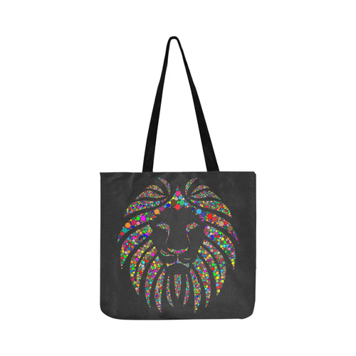 Abstract Lion Face Black Reusable Shopping Bag Model 1660 (Two sides)