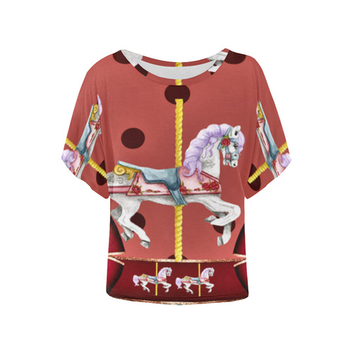 rockabilly carousel pony 4a Women's Batwing-Sleeved Blouse T shirt (Model T44)