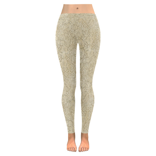 Old CROCHET / LACE FLORAL pattern - beige Women's Low Rise Leggings (Invisible Stitch) (Model L05)