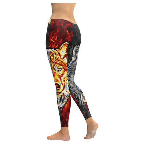 A Graceful WOLF Looks Into Your Eyes Two-colored Women's Low Rise Leggings (Invisible Stitch) (Model L05)