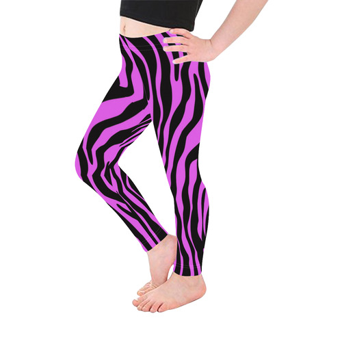 Zebra Stripes Pattern - Trend Colors Black Pink Kid's Ankle Length Leggings (Model L06)