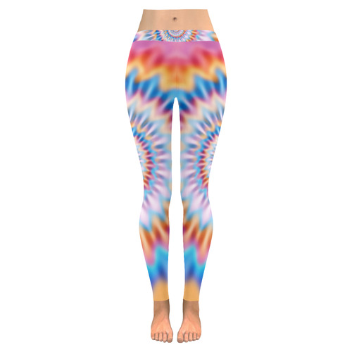 MAGIC SPIRAL RIPPLES - cyan magenta yellow blue Women's Low Rise Leggings (Invisible Stitch) (Model L05)