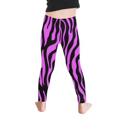 Zebra Stripes Pattern - Trend Colors Black Pink Kid's Ankle Length Leggings (Model L06)
