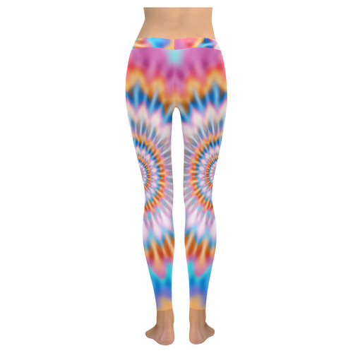 MAGIC SPIRAL RIPPLES - cyan magenta yellow blue Women's Low Rise Leggings (Invisible Stitch) (Model L05)