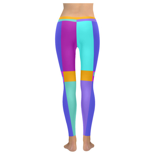 Colored Squares checkered Stripes Cross Women's Low Rise Leggings (Invisible Stitch) (Model L05)