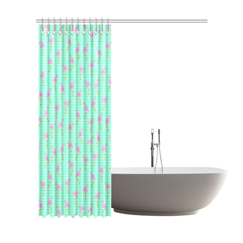 Pink and Green Flamingo Pattern Shower Curtain 72"x84"