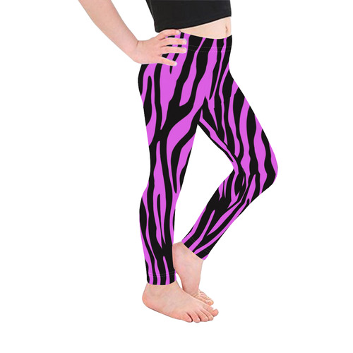 Zebra Stripes Pattern - Trend Colors Black Pink Kid's Ankle Length Leggings (Model L06)