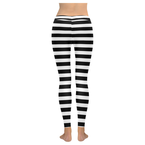 Wide White Flat Stripes Pattern Women's Low Rise Leggings (Invisible Stitch) (Model L05)