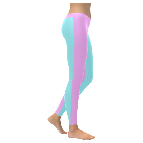 Only two Colors: Turquoise - Light Pink Women's Low Rise Leggings (Invisible Stitch) (Model L05)