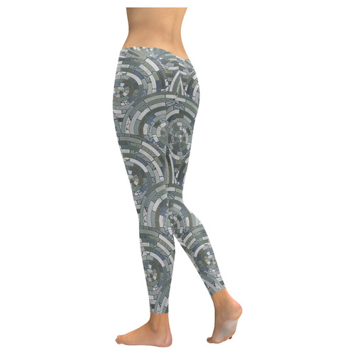 Stones Round Mosaic Pattern - grey Women's Low Rise Leggings (Invisible Stitch) (Model L05)