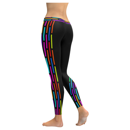 Colorful Stripes Pieces Border Women's Low Rise Leggings (Invisible Stitch) (Model L05)