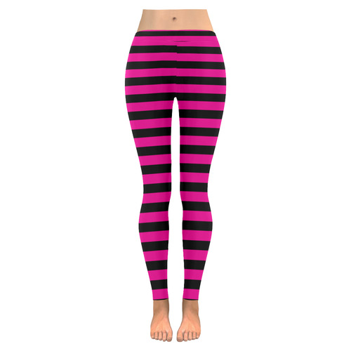 Wide Black Flat Stripes Pattern Women's Low Rise Leggings (Invisible Stitch) (Model L05)