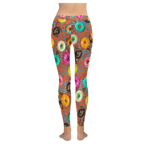Colorful Yummy Donuts Hearts Ornaments Pattern Women's Low Rise Leggings (Invisible Stitch) (Model L05)