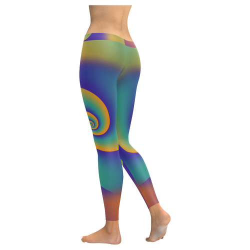 POWER SPIRAL SOFT - Violet, Ocean Green, Orange Women's Low Rise Leggings (Invisible Stitch) (Model L05)