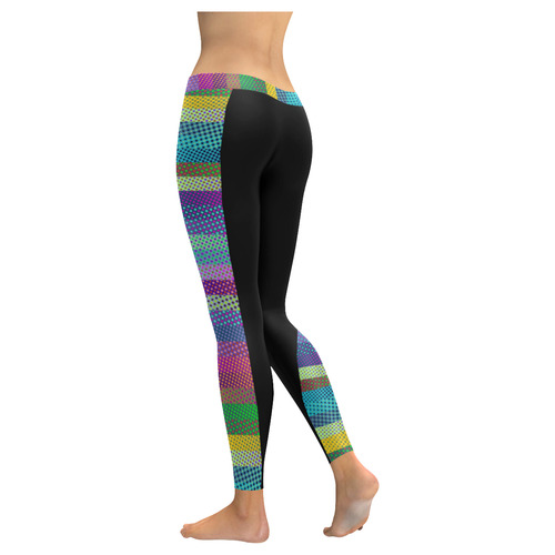Colorful Stripes Halftone Dots Border Women's Low Rise Leggings (Invisible Stitch) (Model L05)