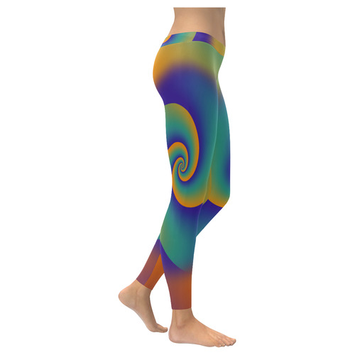 POWER SPIRAL SOFT - Violet, Ocean Green, Orange Women's Low Rise Leggings (Invisible Stitch) (Model L05)