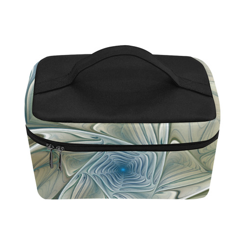 Floral Fantasy Pattern Abstract Blue Khaki Fractal Cosmetic Bag/Large (Model 1658)