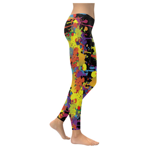 CRAZY multicolored double running SPLASHES Women's Low Rise Leggings (Invisible Stitch) (Model L05)