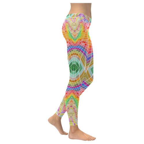 Multicolored Squares Grid Waves - white Women's Low Rise Leggings (Invisible Stitch) (Model L05)