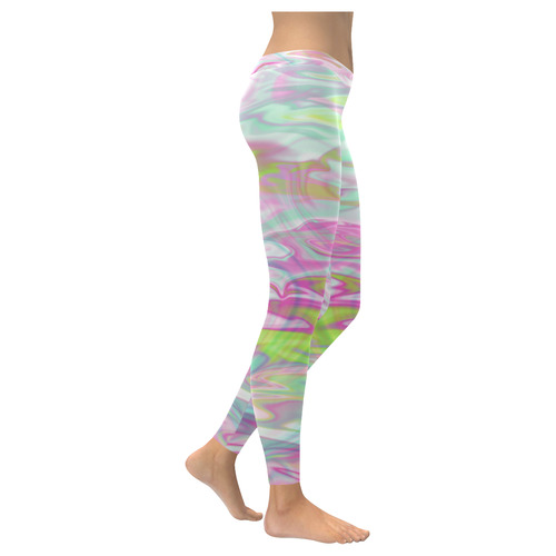 Pastel Iridescent Marble Waves Pattern Women's Low Rise Leggings (Invisible Stitch) (Model L05)