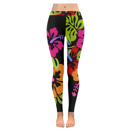 Tropical Hibiscus Flowers Bouquet Women's Low Rise Leggings (Invisible Stitch) (Model L05)