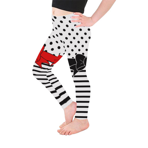 Polka Dots Stripes black white Comic Ribbon red Kid's Ankle Length Leggings (Model L06)