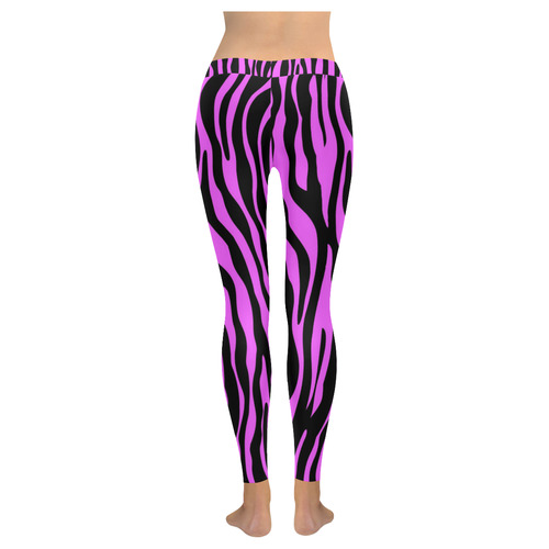 Zebra Stripes Pattern - Trend Colors Black Pink Women's Low Rise Leggings (Invisible Stitch) (Model L05)