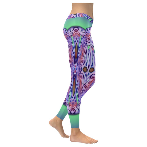 One and two half MANDALA green magenta cyan Women's Low Rise Leggings (Invisible Stitch) (Model L05)