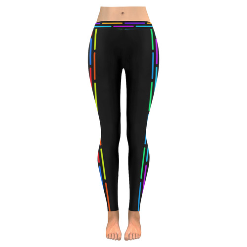 Colorful Stripes Pieces Border Women's Low Rise Leggings (Invisible Stitch) (Model L05)