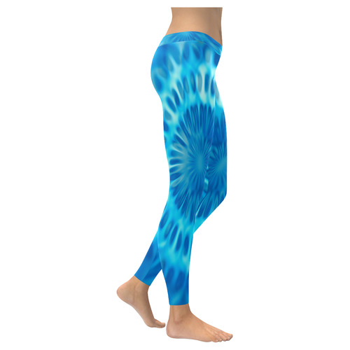 MAGIC FRACTAL FLOWER blue cyan Women's Low Rise Leggings (Invisible Stitch) (Model L05)