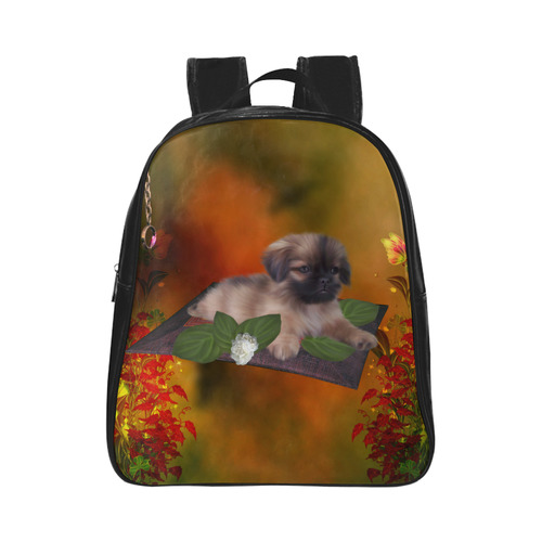 Cute lttle pekinese, dog School Backpack (Model 1601)(Small)