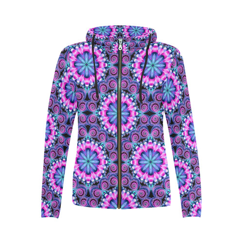 Mandala shades of pink All Over Print Full Zip Hoodie for Women (Model H14)