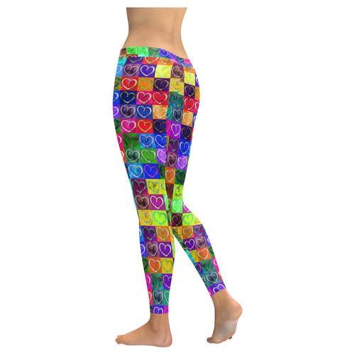 Lovely Hearts Mosaic Pattern - Grunge Colored Women's Low Rise Leggings (Invisible Stitch) (Model L05)