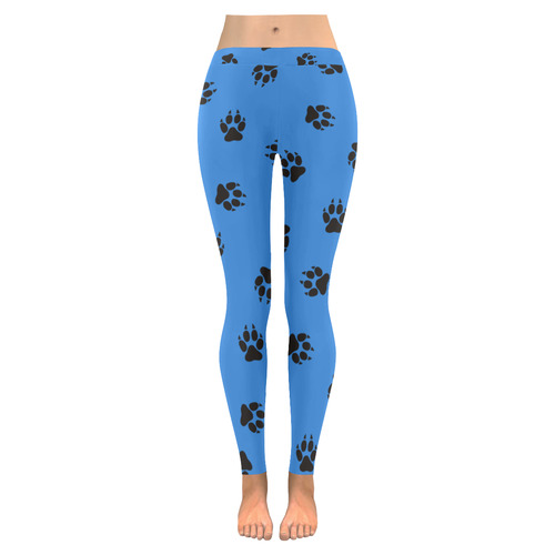 Footprints DOG black on clear background Women's Low Rise Leggings (Invisible Stitch) (Model L05)