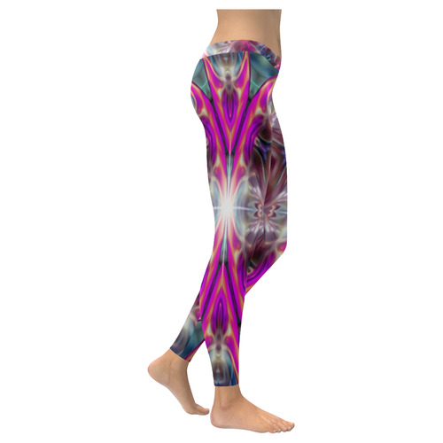 Apophysis Fractal Kaleidoscope Mirror pink blue Women's Low Rise Leggings (Invisible Stitch) (Model L05)