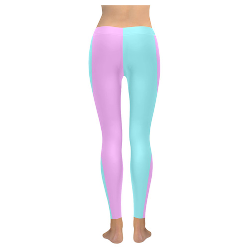 Only two Colors: Turquoise - Light Pink Women's Low Rise Leggings (Invisible Stitch) (Model L05)