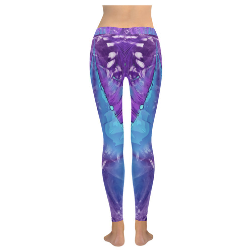 Abstract Fractal Painting - blue magenta pink Women's Low Rise Leggings (Invisible Stitch) (Model L05)