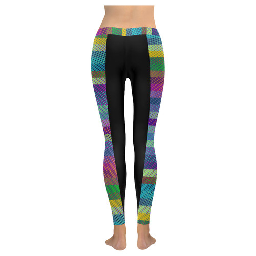 Colorful Stripes Halftone Dots Border Women's Low Rise Leggings (Invisible Stitch) (Model L05)