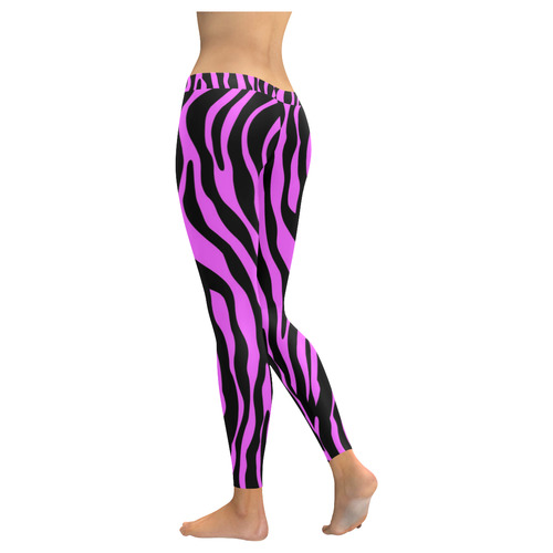 Zebra Stripes Pattern - Trend Colors Black Pink Women's Low Rise Leggings (Invisible Stitch) (Model L05)