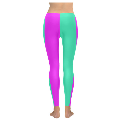 Only two Colors: Pink - Light Ocean Green Women's Low Rise Leggings (Invisible Stitch) (Model L05)