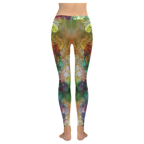 WATERCOLOR MANDALA dark grunge style pattern Women's Low Rise Leggings (Invisible Stitch) (Model L05)