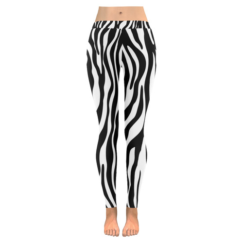 Zebra Stripes Pattern - Traditional Black White Women's Low Rise Leggings (Invisible Stitch) (Model L05)