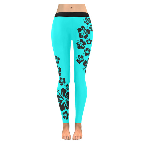 HIBISCUS aloha blossoms garland black Women's Low Rise Leggings (Invisible Stitch) (Model L05)