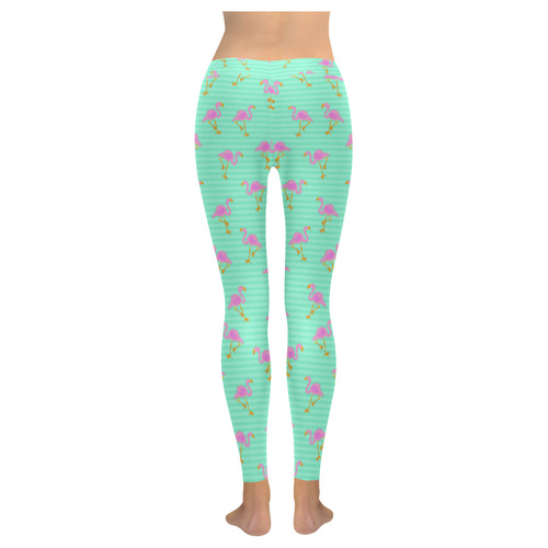 Pink and Green Flamingo Pattern Women's Low Rise Leggings (Invisible Stitch) (Model L05)