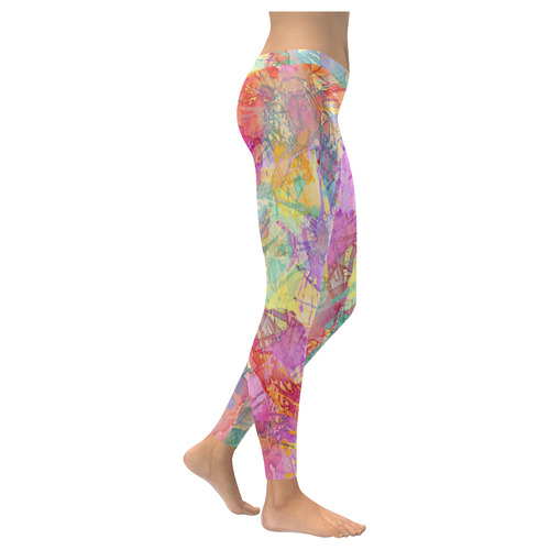 Watercolor Painting Splashes Pastel Multicolored Women's Low Rise Leggings (Invisible Stitch) (Model L05)