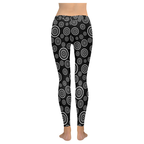 Dots Circle Flower Power Pattern white Women's Low Rise Leggings (Invisible Stitch) (Model L05)