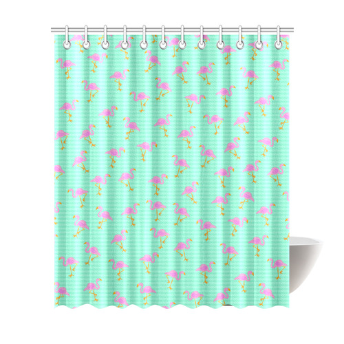 Pink and Green Flamingo Pattern Shower Curtain 72"x84"