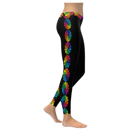 Colorful Dots Flower Circle Border Women's Low Rise Leggings (Invisible Stitch) (Model L05)