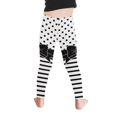 Polka Dots Stripes black white Comic Ribbon black Kid's Ankle Length Leggings (Model L06)